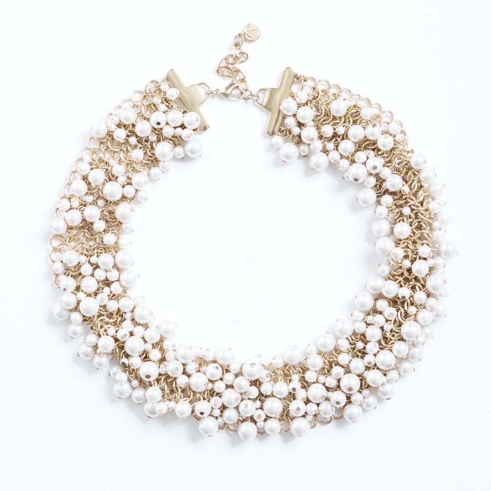 Gold and White Necklace with Clustered Pearls comes w/ Matching Bracelet